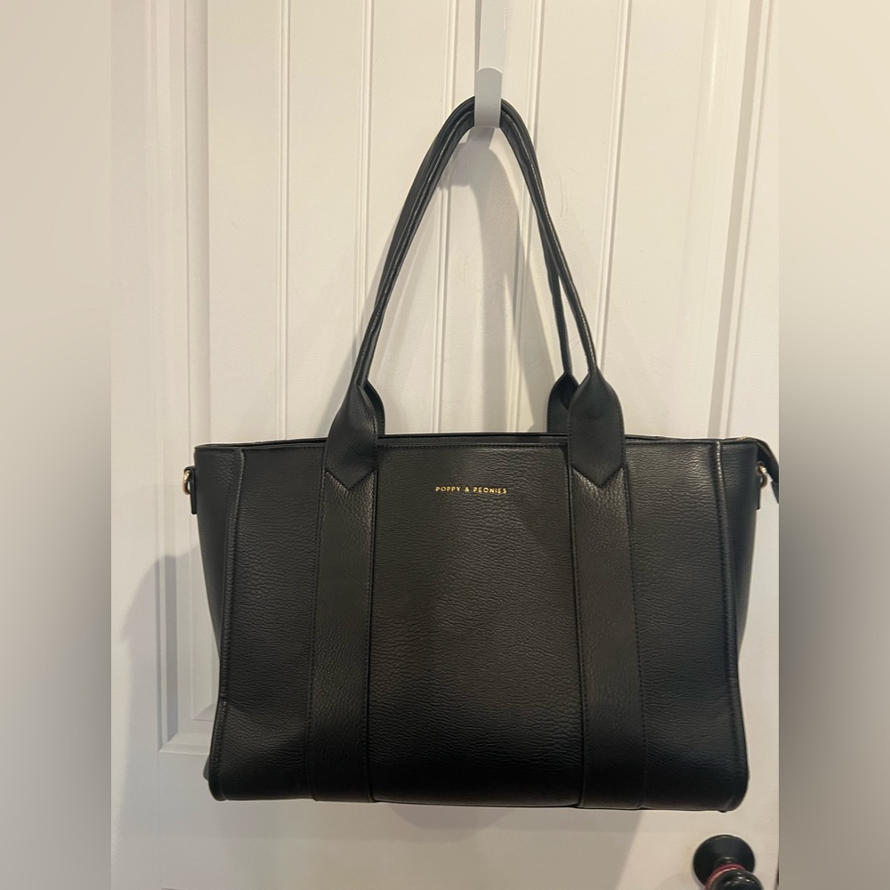 Poppy & Peonies Black Faux Leather Travel Tote